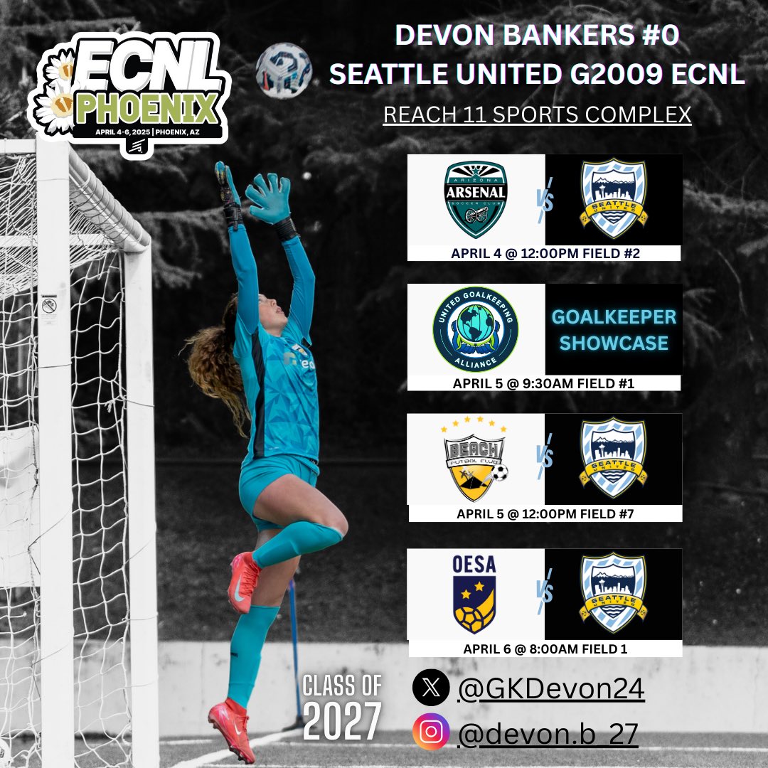 Devon Bankers (@gkdevon24) on Twitter photo So excited for the ECNL Phoenix showcase this upcoming weekend!! Ready to play some great competition with my team. 🌼☀️
<a href="/ImYouthSoccer/">ECNL/GA/Recruiting/College Soccer</a>
<a href="/ECNLgirls/">ECNL Girls</a>
<a href="/PrepSoccer/">Prep Soccer ⚽️</a>
<a href="/TopDrawerSoccer/">TopDrawerSoccer</a>
<a href="/ImCollegeSoccer/">College Soccer Truth ™</a>
<a href="/TheSoccerWire/">SoccerWire</a>
<a href="/TopPreps/">SPORTS NEWS, VIDEOS, GRAPHICS, EXPOSURE & MORE</a>
<a href="/TheSoccerWire/">SoccerWire</a>
<a href="/coldbrew25/">Jake Murry</a> So excited for the ECNL Phoenix showcase this upcoming weekend!! Ready to play some great competition with my team. 🌼☀️
<a href="/ImYouthSoccer/">ECNL/GA/Recruiting/College Soccer</a>
<a href="/ECNLgirls/">ECNL Girls</a>
<a href="/PrepSoccer/">Prep Soccer ⚽️</a>
<a href="/TopDrawerSoccer/">TopDrawerSoccer</a>
<a href="/ImCollegeSoccer/">College Soccer Truth ™</a>
<a href="/TheSoccerWire/">SoccerWire</a>
<a href="/TopPreps/">SPORTS NEWS, VIDEOS, GRAPHICS, EXPOSURE & MORE</a>
<a href="/TheSoccerWire/">SoccerWire</a>
<a href="/coldbrew25/">Jake Murry</a>