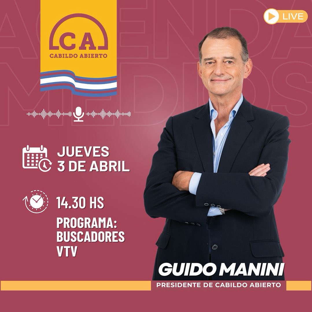 Partido Cabildo Abierto (@cabildo_uy) on Twitter photo Mañana el Presidente de Cabildo abierto <a href="/GuidoManiniRios/">Gral. Guido Manini</a> en VTV 14:30 hs Programa <a href="/buscadorestv/">Programa BUSCADORES</a> Mañana el Presidente de Cabildo abierto <a href="/GuidoManiniRios/">Gral. Guido Manini</a> en VTV 14:30 hs Programa <a href="/buscadorestv/">Programa BUSCADORES</a>
