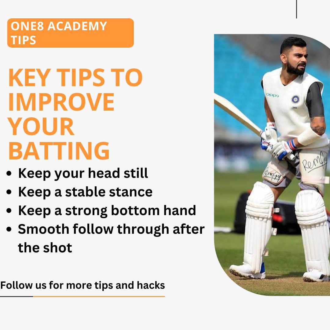 One8_Academy's tweet image. Want to upskill your batting skills ?

Follow the below steps to master your batting technique ! Follow us for more insights.

#cricket #one8academy #battingtips