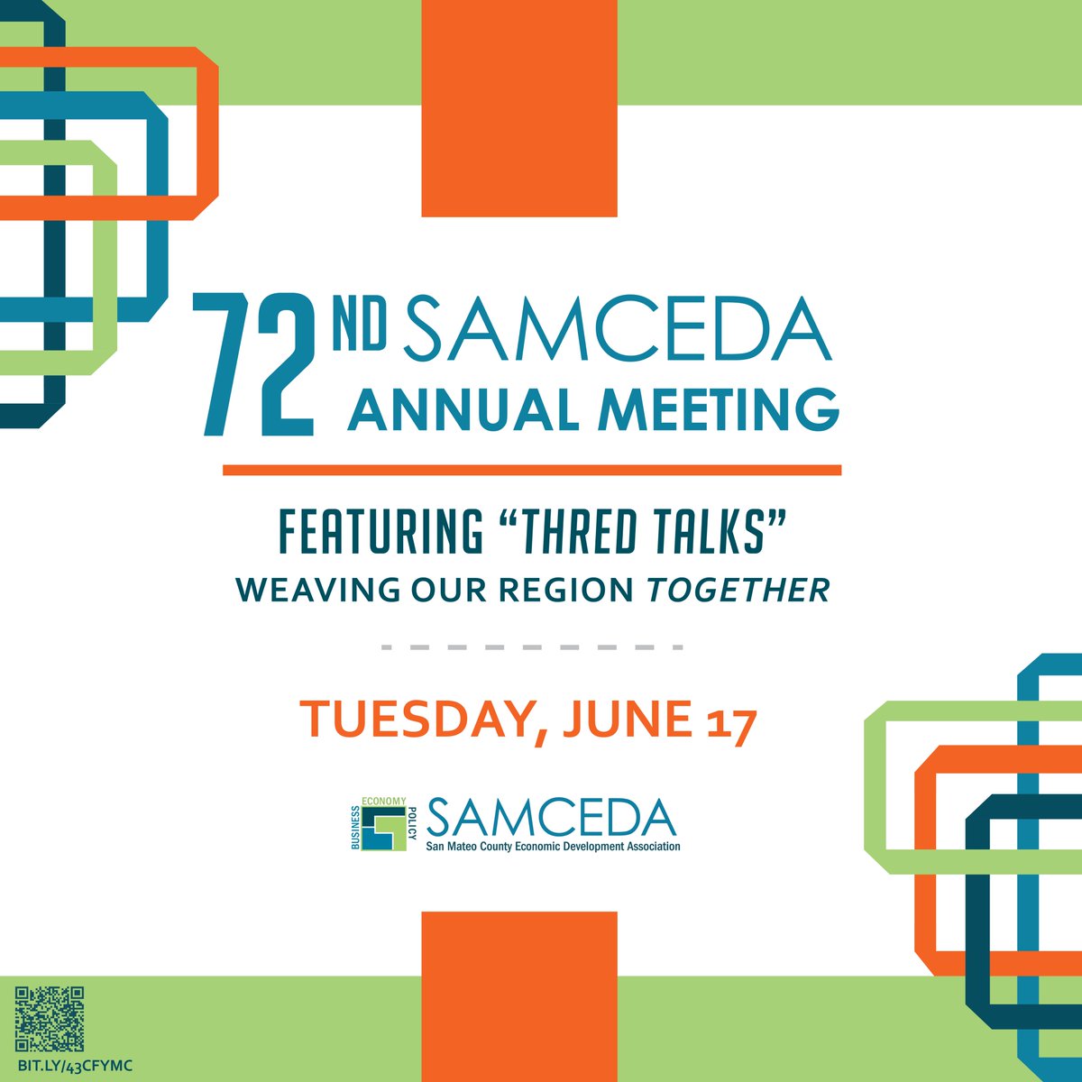 SAMCEDA's tweet image. 📣Please join us for SAMCEDA&apos;s &apos;72nd Annual Meeting featuring #THREDTalks&apos;  

🗓️Date: Tuesday, June 27, 2025 
⏰Time: 3:30PM - 6:30PM
📍Location: The Farallon Room at @skylinetrojans in #SanBruno

➡️Learn More: bit.ly/43CFYmC

---   

#SAMCEDA #SanMateoCounty #BayArea
