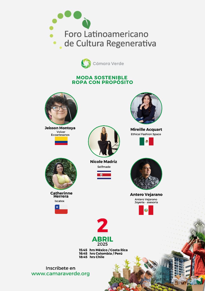 Y ceramos este primer dia del Foro latinoamericano de Cultura Regenerativa con este panel de Moda Sostenible, no puedes perdertelo.
Estamos 👉 aquí: youtube.com/watch?v=mOFCRr…

Si deseas recibir las grabaciones de este foro de 2 días incibete aquí: camaraverde.org/foro-de-cultur…