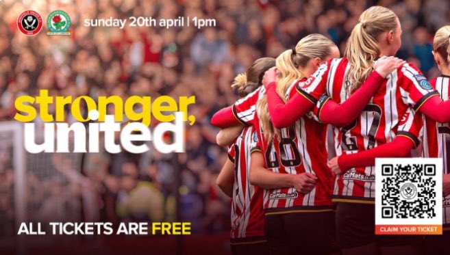 SUFCNEWS's tweet photo. If you whould like to get a free ticket 😲with a 0 pound booking fee to the beautiful downtown Bramall lane you can watch Sheffield United women take on Blackburn rovers women on Sunday the 20th of April for a 1pm kick off get your tickets while you can 
https://t.co/u0lAQi648S https://t.co/hdiOUmSzAj