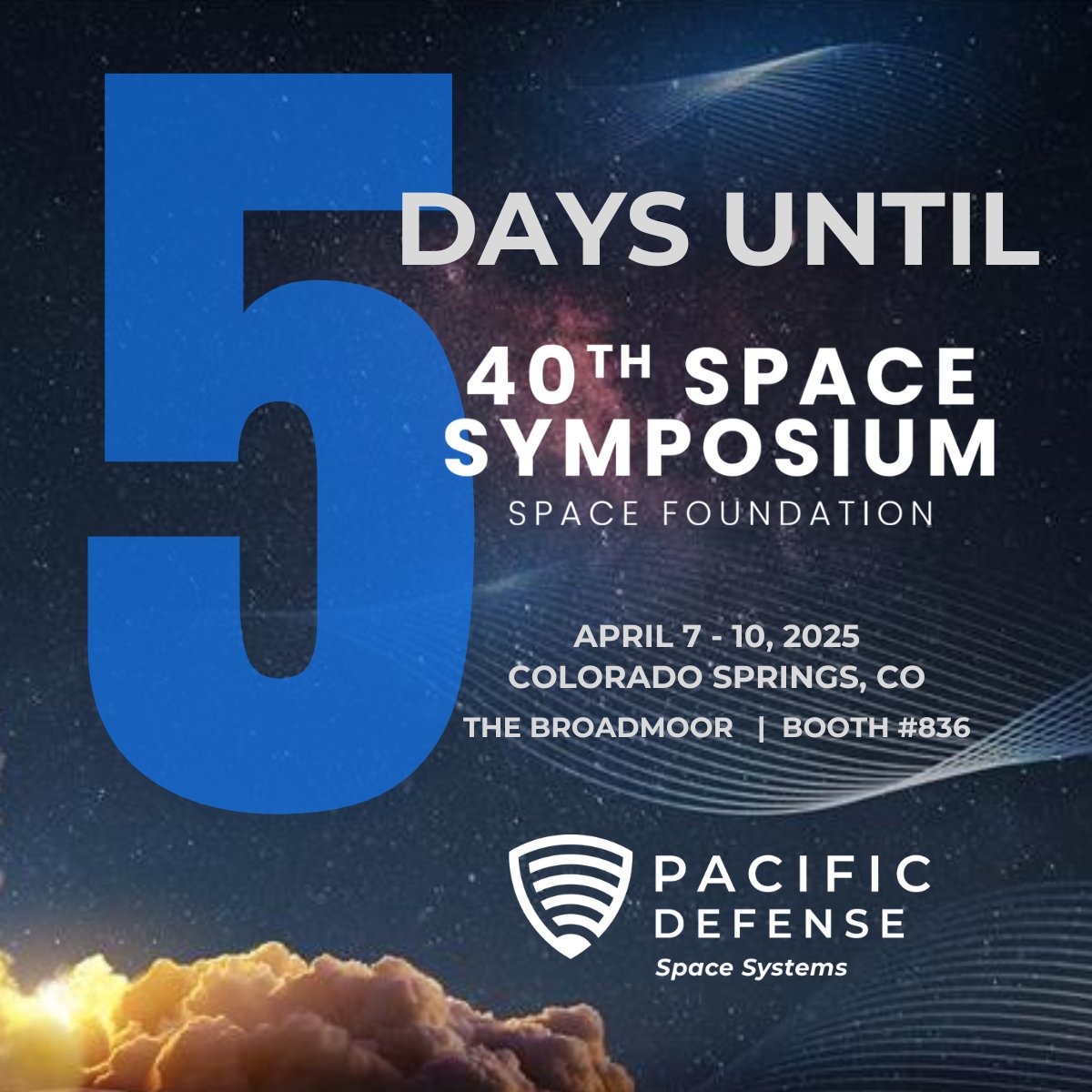 5 days until <a href="/SpaceFoundation/">Space Foundation</a>'s #40thSpaceSymposium! Stop by Booth 836 and check out Moonraker, our mission-flexible #MOSA radio frequency payload designed for Space Situational Awareness.  pacific-defense.com/space-systems #SpaceSituationalAwareness #EMSO #pacdefspace