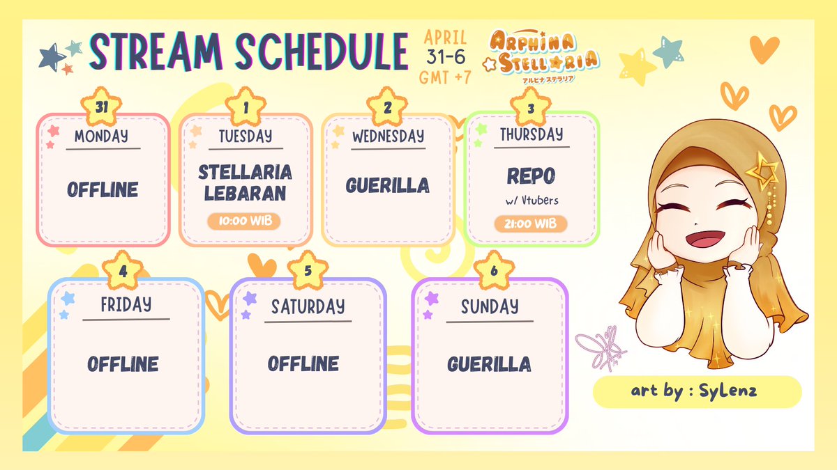 arphinastellar's tweet photo. 【WEEKLY SCHEDULE】
✦ Youtube & Bstation Channel: Arphina Stellaria
✦ Discord Server : https://t.co/M1gRsfiD2O
✦ Fanart: #ArtPhina
✦ Meme: #Arphisang
✦ Live: #StellAwake
✦ Announce: #Stellannounce
✦ NSFW: #StellUnsafe
*Jadwal dapat berubah sewaktu waktu https://t.co/nNRdqfo6x6