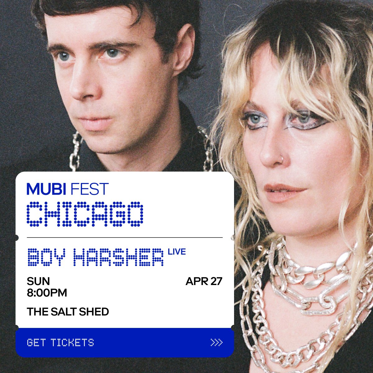 MUBI US (@mubiusa) on Twitter photo We're excited to announce <a href="/BoyHarsher/">Boy Harsher</a> will perform LIVE at Closing Night of MUBI FEST CHICAGO.
8PM, Sunday, April 27
<a href="/saltshedchicago/">The Salt Shed</a>
Tickets on sale now: mubifest.com/chicago/boy-ha… We're excited to announce <a href="/BoyHarsher/">Boy Harsher</a> will perform LIVE at Closing Night of MUBI FEST CHICAGO.
8PM, Sunday, April 27
<a href="/saltshedchicago/">The Salt Shed</a>
Tickets on sale now: mubifest.com/chicago/boy-ha…