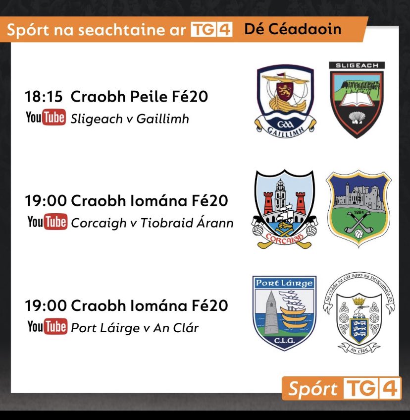 Clare Gaa (@gaaclare) on Twitter photo An Craobh Iomána <a href="/MunsterGAA/">Munster GAA / Comhairle na Mumhan</a> Fé 20 Beo ar TG4 Spórt ar YouTube anocht .
<a href="/WaterfordGAA/">Waterford GAA</a> v <a href="/GaaClare/">Clare Gaa</a>
tg4.ie/en/irish-tv-sc… An Craobh Iomána <a href="/MunsterGAA/">Munster GAA / Comhairle na Mumhan</a> Fé 20 Beo ar TG4 Spórt ar YouTube anocht .
<a href="/WaterfordGAA/">Waterford GAA</a> v <a href="/GaaClare/">Clare Gaa</a>
tg4.ie/en/irish-tv-sc…