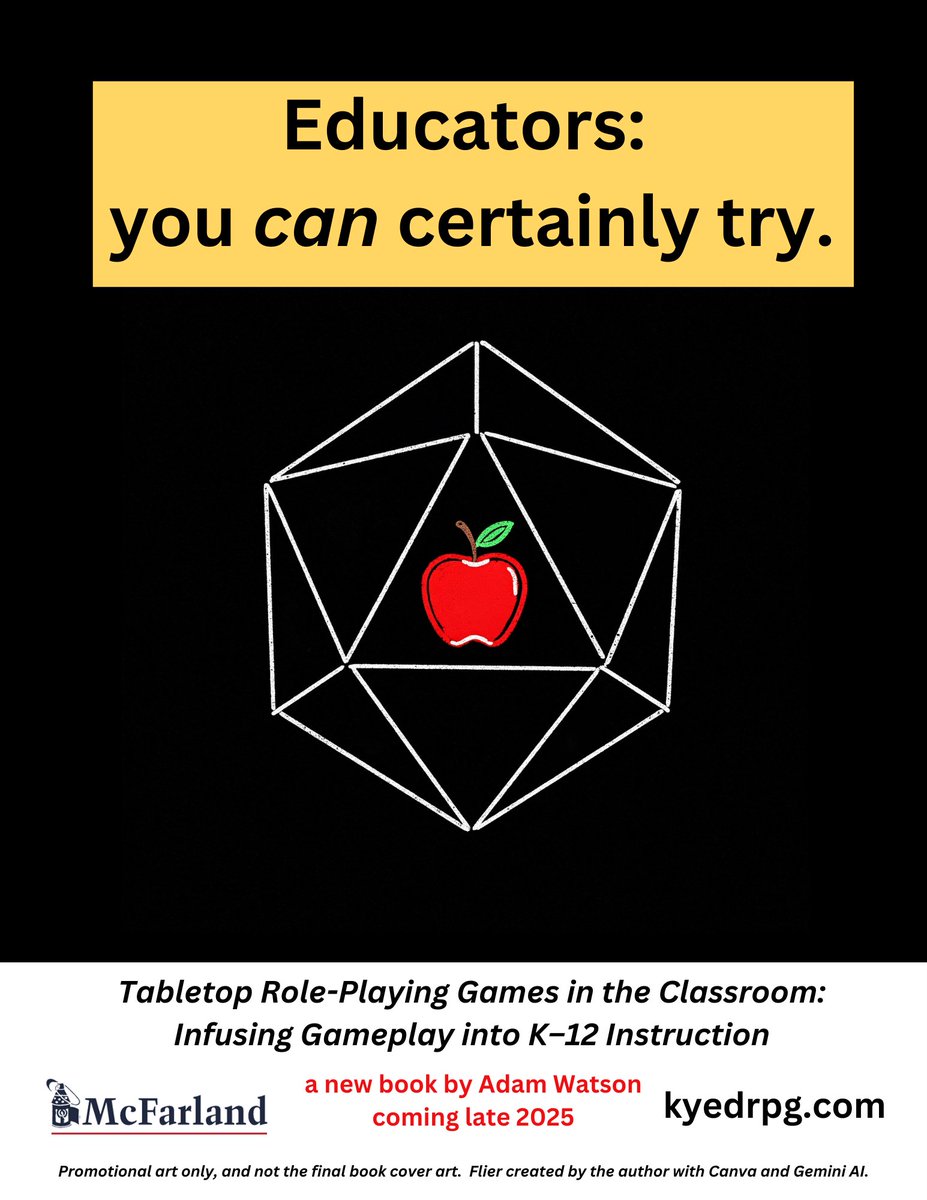 watsonedtech's tweet photo. Big announcement, friends! My book on #ttrpgs in education will be published soon! (Estimated release date is late 2025.) For more information, read the latest #edtechelixirs.
https://t.co/jMRZBVPuO8
#ttrpgcommunity #dnd #gamebasedlearning #kyedrpg #kygoplay #KyLchat #AllinKY https://t.co/TmbPcvpT4T