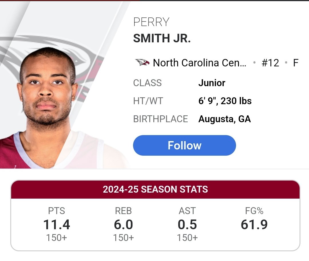 Jon (Kennesaw State Superfan) (@ksuowlhowl) on Twitter photo BIG MAN IN THE NEST!!!
Perry Smith Jr. transfers in from NCCU. Averaged 11/6 last season
<a href="/PerrySmithJr2/">Perry Smith jr</a> BIG MAN IN THE NEST!!!
Perry Smith Jr. transfers in from NCCU. Averaged 11/6 last season
<a href="/PerrySmithJr2/">Perry Smith jr</a>