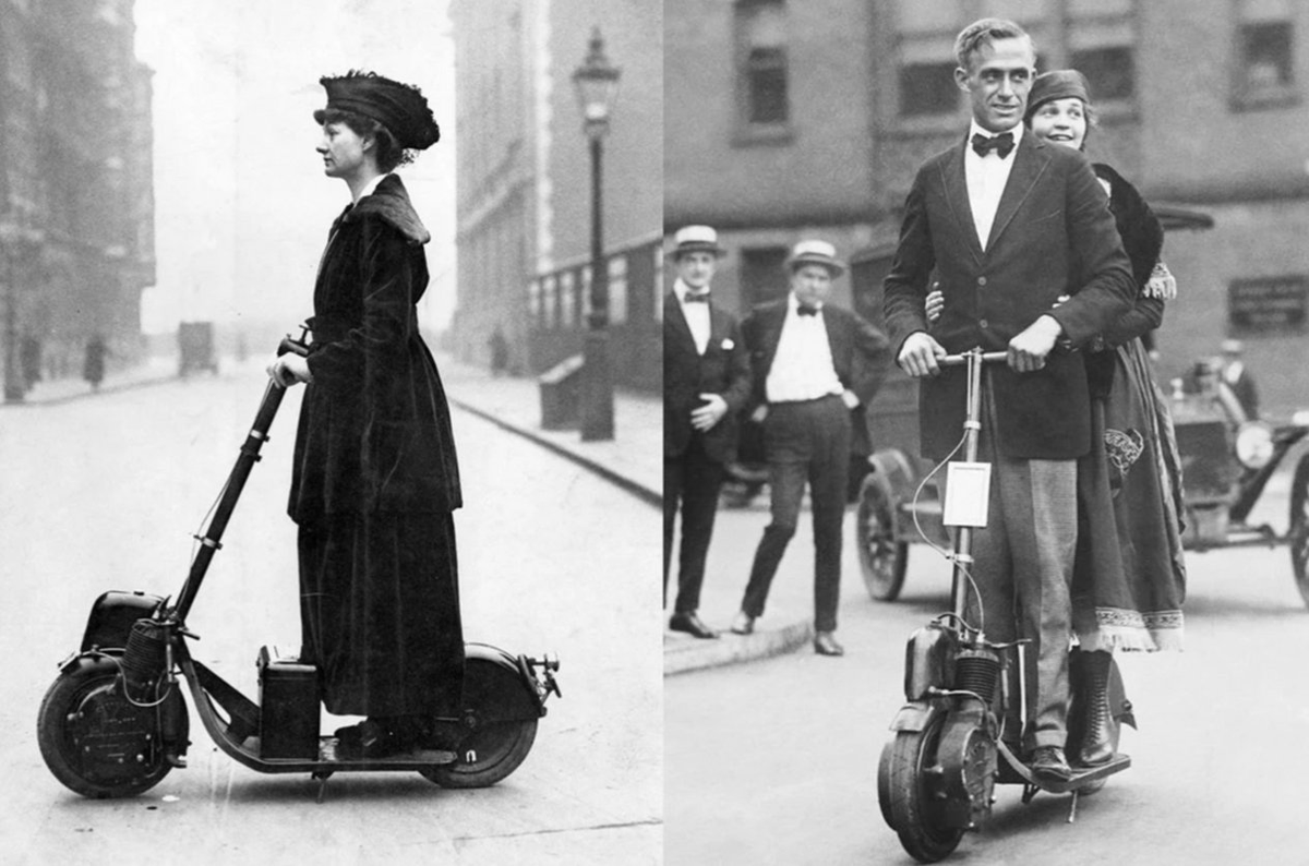 HEVFAZ's tweet photo. 1895-1925 Electric Scooters, Bikes, Cars ...Say What? Autoped 1915 motorized(gas) scooter. 1918 Eveready Battery bought Autoped and made the scooter electric.  Electric car and charging station.
Post Credit to: @Warrior2913 https://t.co/diVhc1Srju