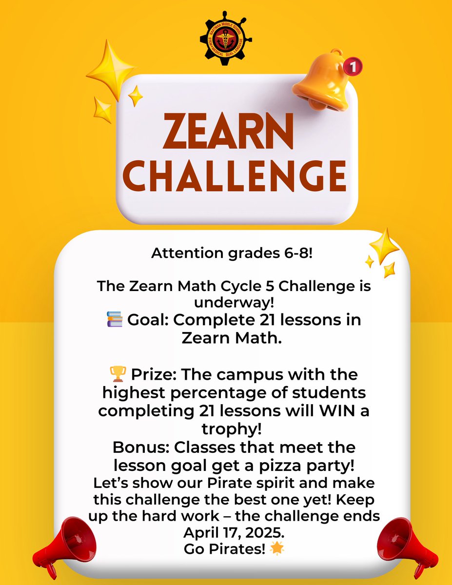 Ready for another day of growth and learning? Don’t forget, the K-8 Zearn Math Cycle 5 Challenge is in full swing! 🧮📷 📷 The campus with the highest percentage of students meeting the goal will win the coveted trophy! 🏆