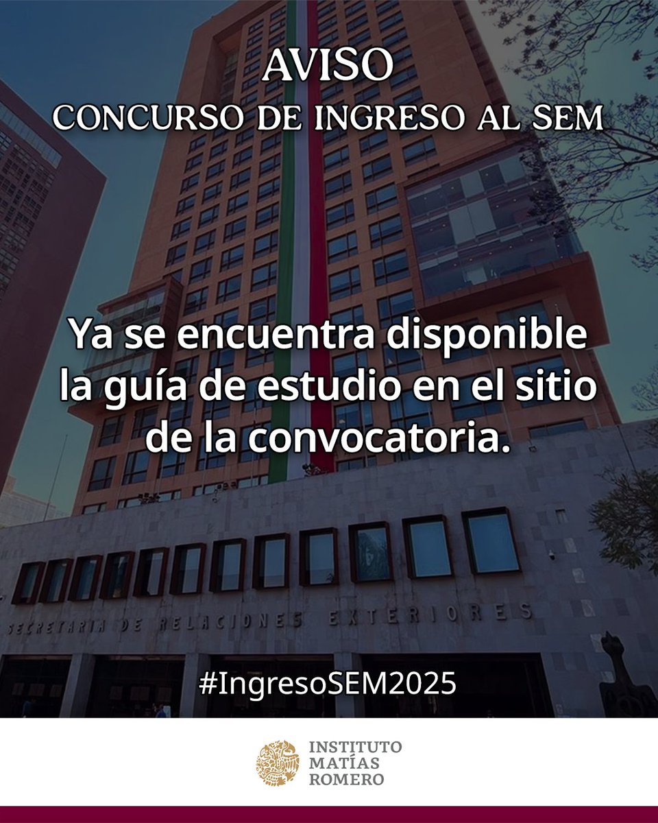 Les compartimos que ya se encuentra disponible la Guía de estudio para el Concurso de #ingresoSEM2025.

➡️ uaf.sre.gob.mx/dgserh/ingreso…