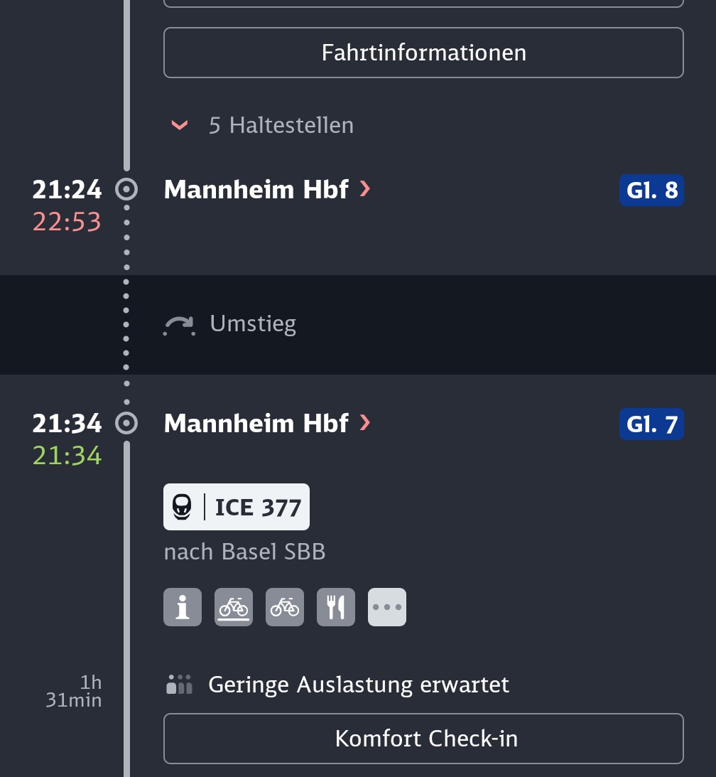 Ob 10 Min Umstiegszeit bei der <a href="/DB_Bahn/">Deutsche Bahn Personenverkehr</a> wohl knapp wird? 
Nene, mit lockeren 90 Minute  zu spät macht man sich zumindest erst gar keine Hoffnungen mehr...