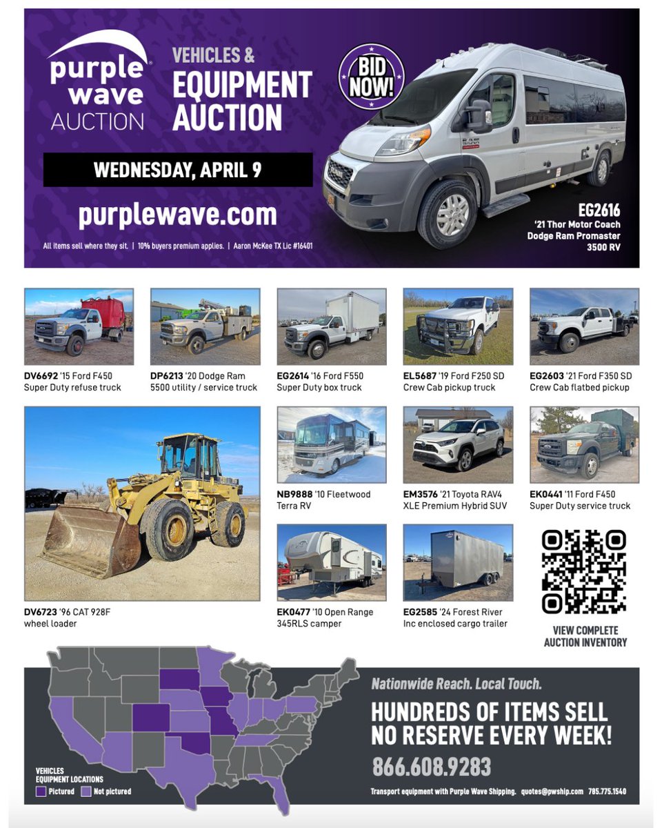 Gear up and get bidding! On Wednesday, April 9, vehicles and equipment hit the auction block with no-reserves. Whether you're after trucks, utility vehicles, or machinery, find exactly what you need—bid now!
bit.ly/4icoPVp
