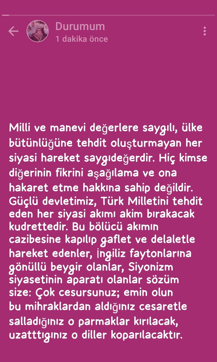 Güçlü devletimiz, Türk Milletini tehdit eden her siyasi akımı akim bırakacak kudrettedir. Bu bölücü akımın cazibesine kapılıp gaflet ve delaletle hareket edenler, İngiliz faytonlarına gönüllü beygir olanlar, Siyonizm siyasetinin aparatı olanlar sözüm size: