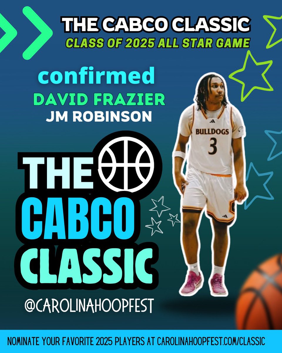 David Frazier is CONFIRMED for the 2025 CabCo Classic All Star Game! Nominate your favorite Class of 2025 players today,  at carolinahoopfest.com/classic