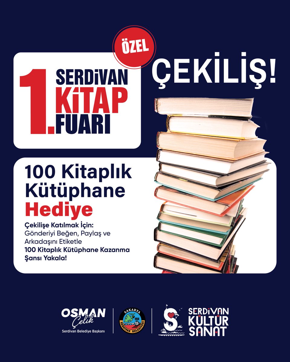 Serdivan 1. Kitap Fuarı’na Özel Çekiliş!

Çekilişe Katılmak İçin Yapman Gereken Basit; Beğen, Paylaş, Arkadaşını Etiketle 100 Kitaplık Kütüphane Kazanma Şansını Yakala.

#serdivankitapfuarı