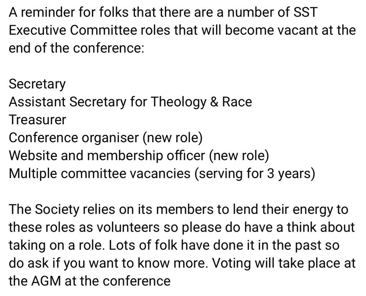 Various volunteer roles are available on the Executive Committee beginning after the coming conference. 
#SST25