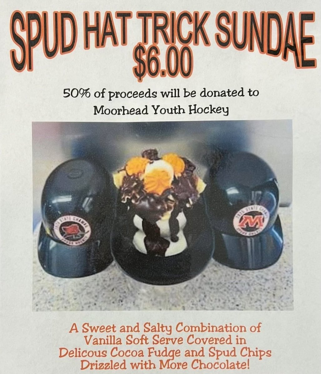 The Historic Moorhead Dairy Queen is celebrating our MHS Boys Hockey Team winning the 2025 state championship with the “Spud Hat Trick Sundae”. 

It will be offered for a limited time while helmets last. Get yours today! 

And a special thank you to Troy and Diane at the DQ!