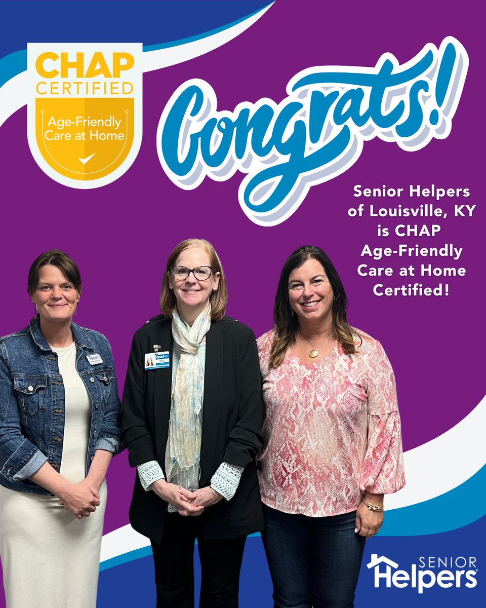 SrHelpersNatl's tweet image. Big congrats to Senior Helpers of Louisville, KY—our newest @chap_inc Age-Friendly Care at Home Certified office! 👏 They're leading the way by integrating the 4Ms into everyday care. 💜 

#CHAPCertified #AgeFriendlyCare #SeniorHelpers #LouisvilleKY