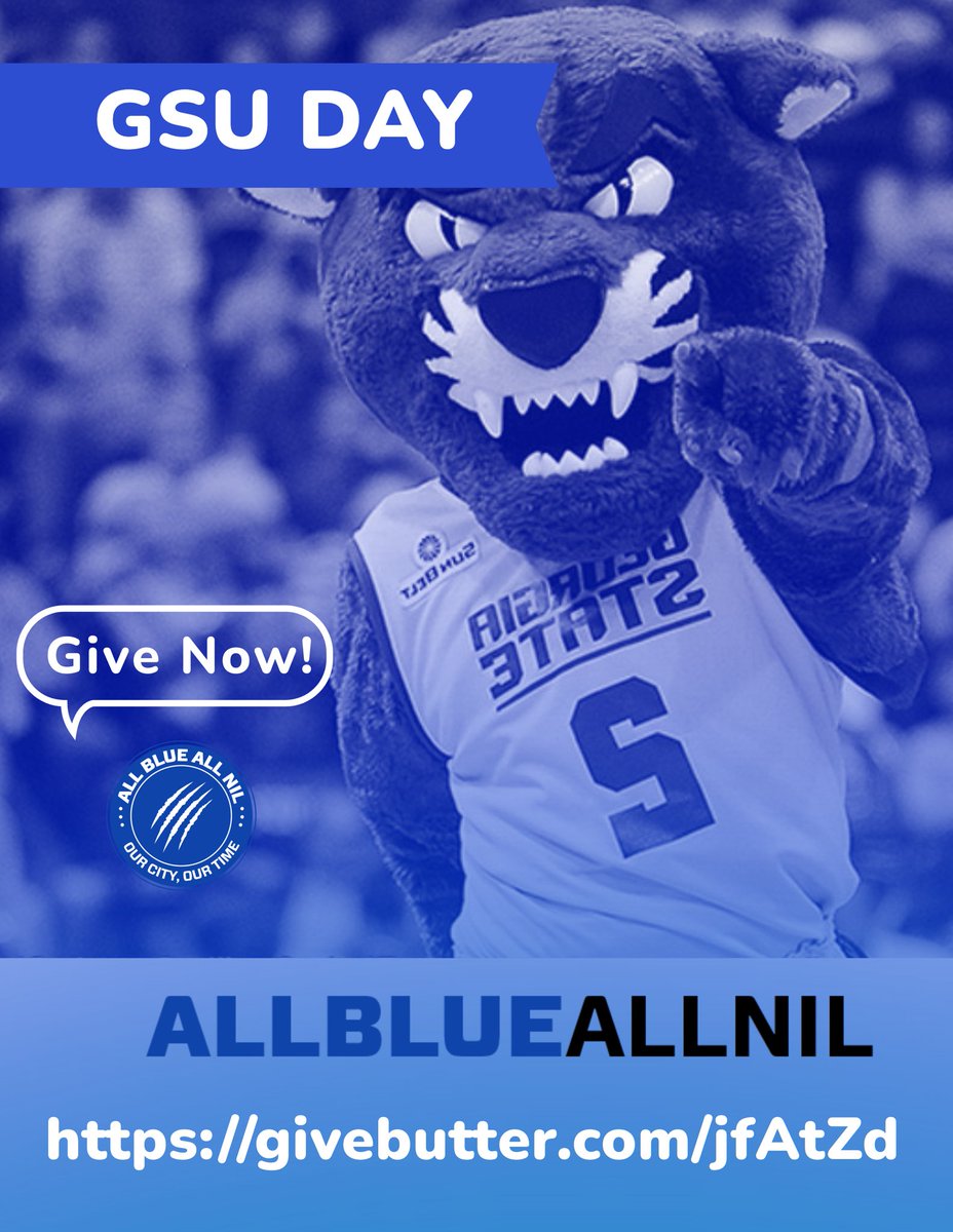 🔵🐾 It’s GSU Day! 🔵🐾 Show your support for <a href="/AllBlueAllNIL/">AllBlueAllNIL</a> and help empower Georgia State student-athletes. Your contributions make a difference! 💙

📢 Give Now: givebutter.com/jfAtZd

#AllBlueAllNIL #OurCityOurTime #PantherFamily #GSU #GeorgiaState #NIL