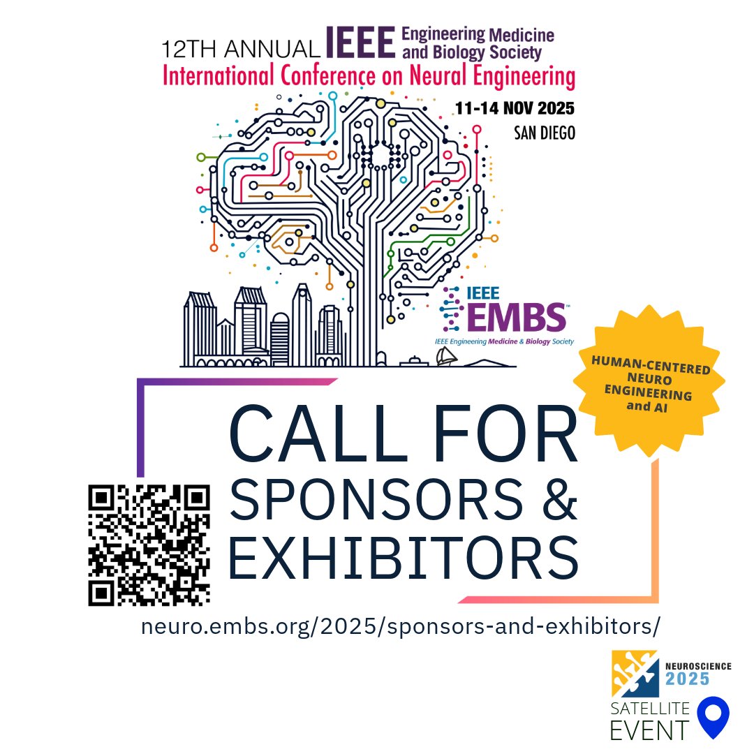 IEEEembs's tweet image. Nov. 11th-14th, partner with the world's largest biomedical engineering society at our 12th Annual International Conference on Neural Engineering (NER).

This will be taking place a week before #SfN 2025, in San Diego, California. 

Learn more: tinyurl.com/ezyb377b
