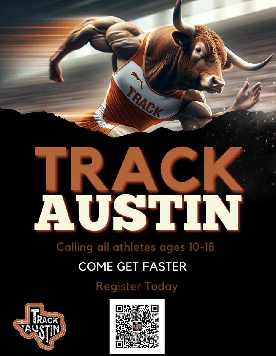 Sign up now for the 2025 Track Austin Summer Track &amp; Field Program! Scan the QR code to start your registration. #comegetfaster
