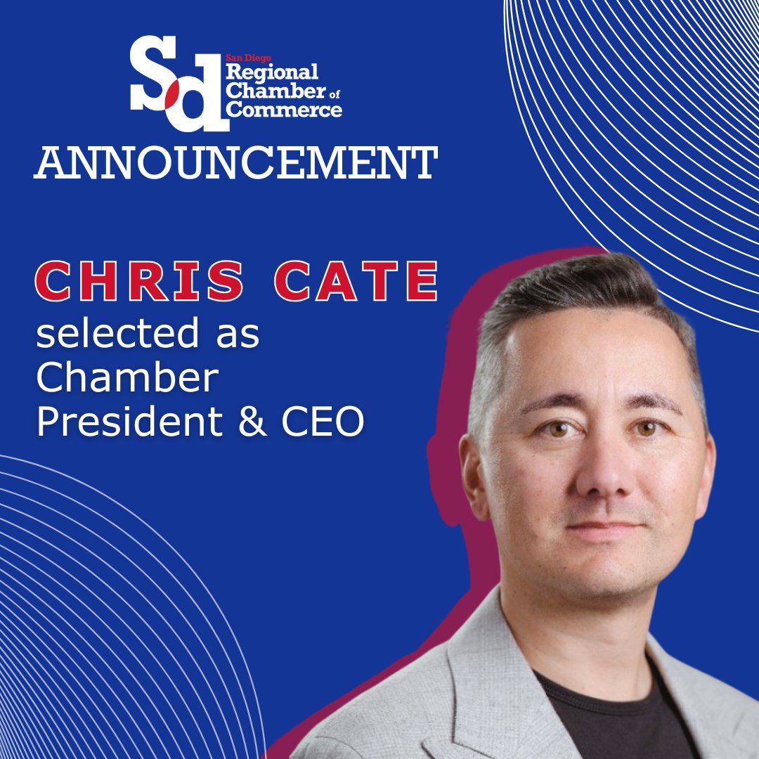 Special announcement 📣 Chris Cate has been selected as the next Chamber President and CEO, effective June 1, 2025. Read more:  sdchamber.org/wp-content/upl…