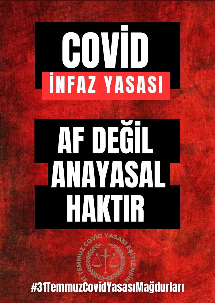 <a href="/cuneytyuksel_/">Prof. Dr. Cüneyt Yüksel</a> 31 Temmuz Covid İnfaz Yasası’nın yarattığı mağduriyetler, düzeltilme sürecindeki gecikmelerle daha da büyümektedir. Adaletin sağlanması için somut adımlar atılmalı, mağdurların sesi artık duyulmalıdır! 
#CovidYasasıAfDeğil 
Anayasal HAKTIR