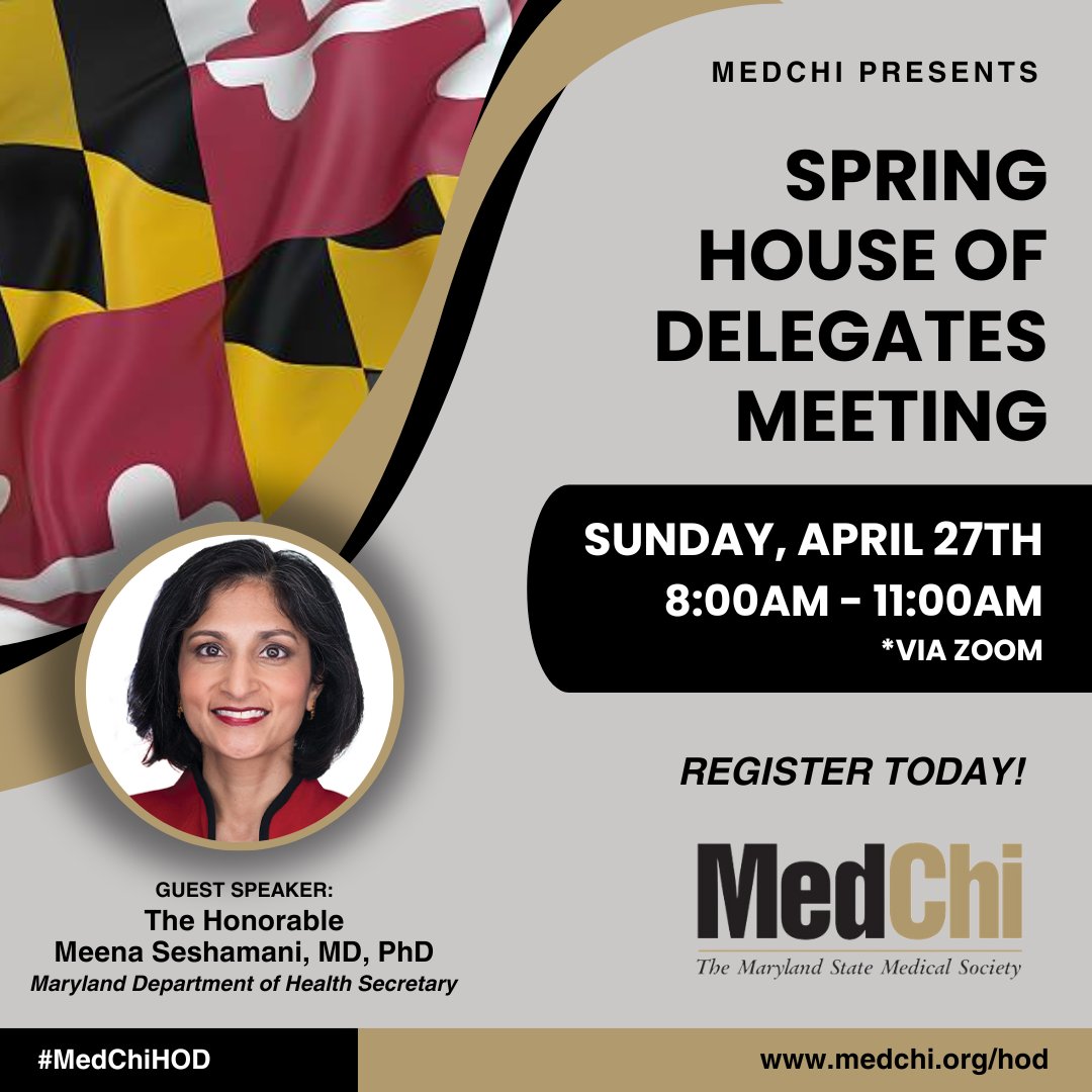 MedChi (@medchiupdates) on Twitter photo Registration is now open for MedChi's Spring House of Delegates Meeting. Don't miss this exciting event which will feature the Honorable <a href="/drmeenasesh/">Meena Seshamani</a>, <a href="/MDHealthDept/">Maryland Department of Health</a> Secretary, as a speaker. Register here - medchi.org/HOD Registration is now open for MedChi's Spring House of Delegates Meeting. Don't miss this exciting event which will feature the Honorable <a href="/drmeenasesh/">Meena Seshamani</a>, <a href="/MDHealthDept/">Maryland Department of Health</a> Secretary, as a speaker. Register here - medchi.org/HOD