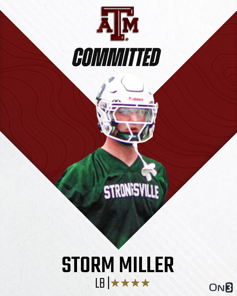 On3 Recruits (@on3recruits) on Twitter photo 🚨BREAKING🚨 4-star LB Storm Miller has committed to Texas A&M, <a href="/Hayesfawcett3/">Hayes Fawcett</a> reports👍
Read: on3.com/news/4-star-lb… 🚨BREAKING🚨 4-star LB Storm Miller has committed to Texas A&M, <a href="/Hayesfawcett3/">Hayes Fawcett</a> reports👍
Read: on3.com/news/4-star-lb…