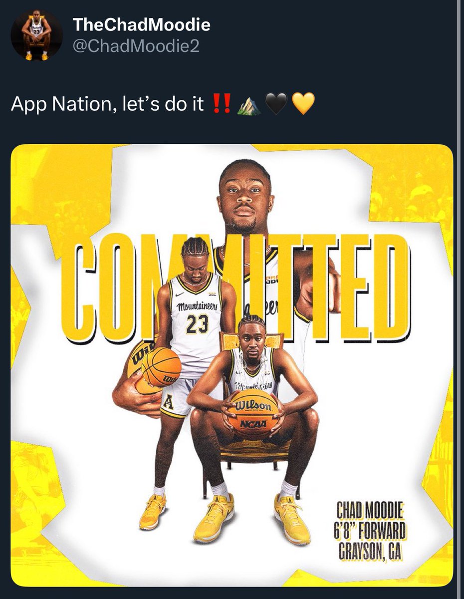 BREAKING: App State has landed Alabama A&amp;M transfer Chad Moodie, per his social media

The 6’8” sophomore averaged 10.8 points and 6 rebounds this season

2 years of eligibility remaining