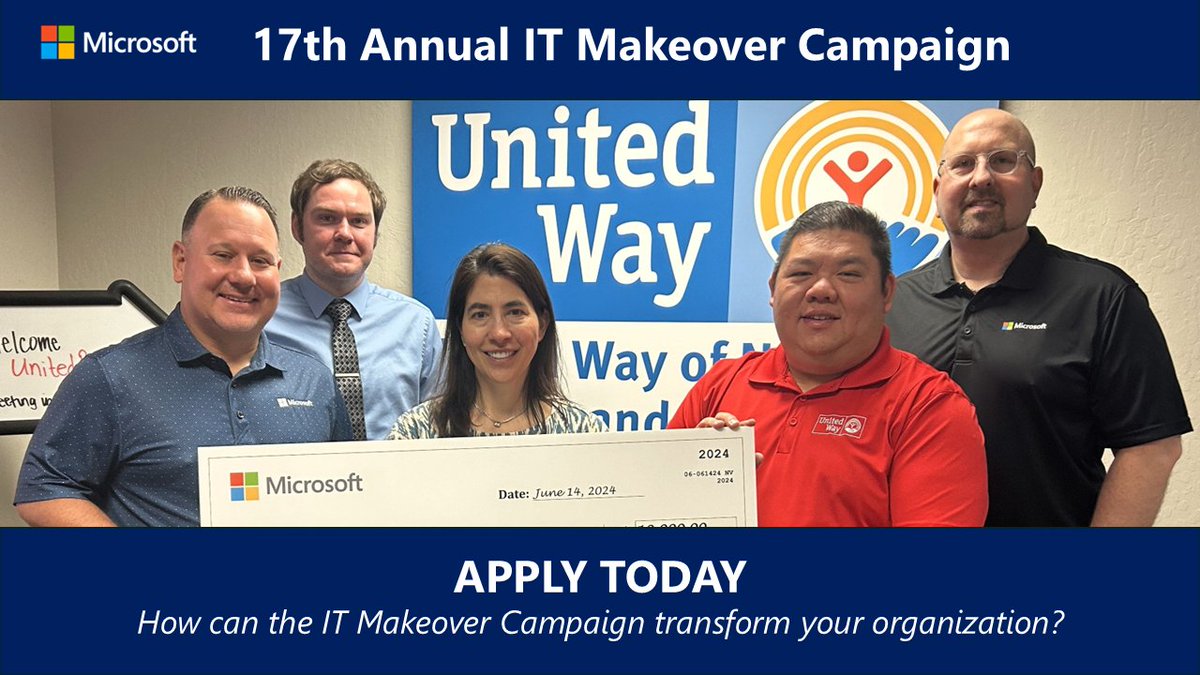 The online application deadline is quickly approaching (April 11) for the 17th Annual IT Makeover Campaign! Don't miss your opportunity to receive funds for technology enhancements for your local nonprofit organization. For more info. and to apply visit: microsoft.com/en-us/reno/itm…
