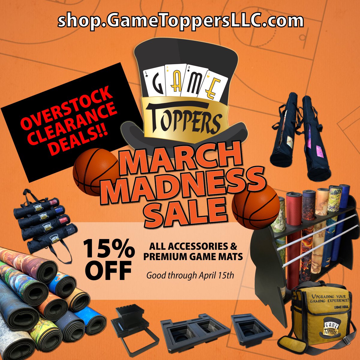 GameToppersLLC's tweet photo. It’s time to score big with Game Toppers LLC. #marchmadness sale.. 
15% off #GameAccessories, #stroragebags, #gamebags, #gamemats and #terrainpacks. 
Huuuuuge savings on clearance/overstock items up to 65 percent off. 
https://t.co/K6fY0drk1T
#boardgametables #GameTables https://t.co/t7op8yEk6u
