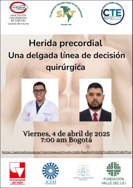 El grupo de Cirugía de Trauma y Emergencias CTE Cali los invita a participar de la actividad académica:
Vea la transmisión en directo por el canal de youtube youtube.com/@CarlosOrdonez…
También puede ingresar y participar utilizando el siguiente enlace de zoom us02web.zoom.us/j/85919486656?…