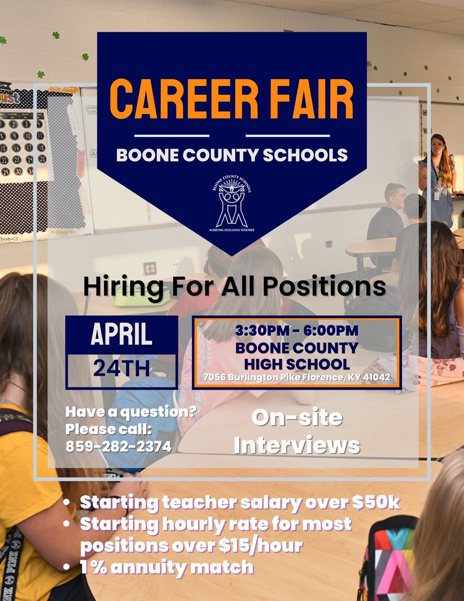 Boone County Schools (@boone_county) on Twitter photo We are hiring! Come join us on April 24th at Boone County High School between 3:30 and 6:00.
<a href="/BCS_Super/">Dr. Jeff Hauswald</a> <a href="/McArtorEric/">Eric McArtor</a> <a href="/JimDetwiler1/">Dr. Jim Detwiler</a> <a href="/BestKimble/">kimble best</a> <a href="/bcsddrysdale/">Tara Drysdale</a> <a href="/BooneCountyKy/">Boone County</a> <a href="/CityofFlorence/">City of Florence, KY</a> We are hiring! Come join us on April 24th at Boone County High School between 3:30 and 6:00.
<a href="/BCS_Super/">Dr. Jeff Hauswald</a> <a href="/McArtorEric/">Eric McArtor</a> <a href="/JimDetwiler1/">Dr. Jim Detwiler</a> <a href="/BestKimble/">kimble best</a> <a href="/bcsddrysdale/">Tara Drysdale</a> <a href="/BooneCountyKy/">Boone County</a> <a href="/CityofFlorence/">City of Florence, KY</a>