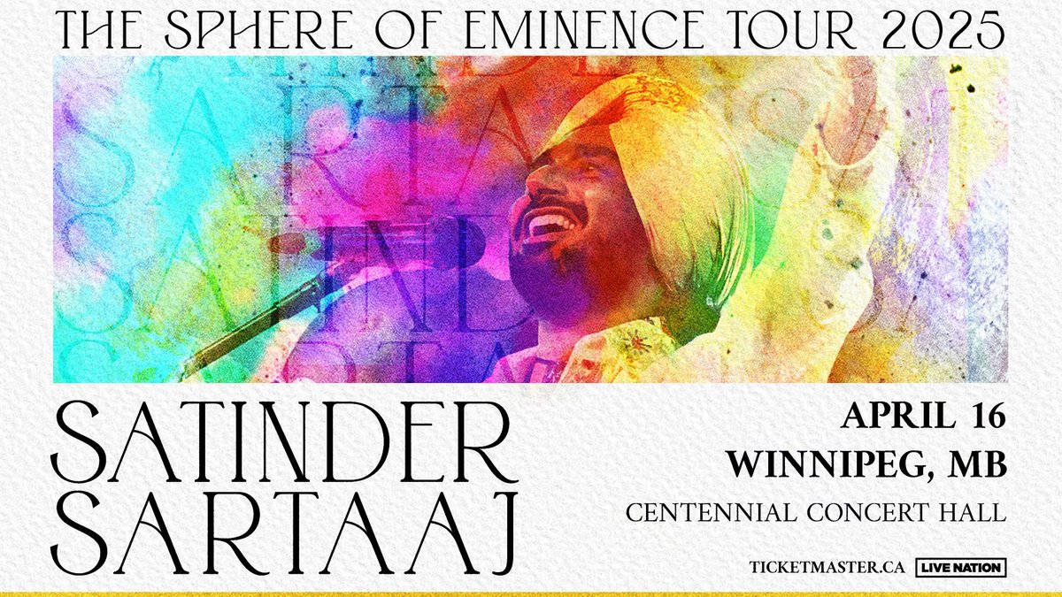 Just Announced 📢 Satinder Sartaaj: The Sphere of Eminence Tour will be at Centennial Concert Hall on April 16. Tickets available at centennialconcerthall.com/Online/article…