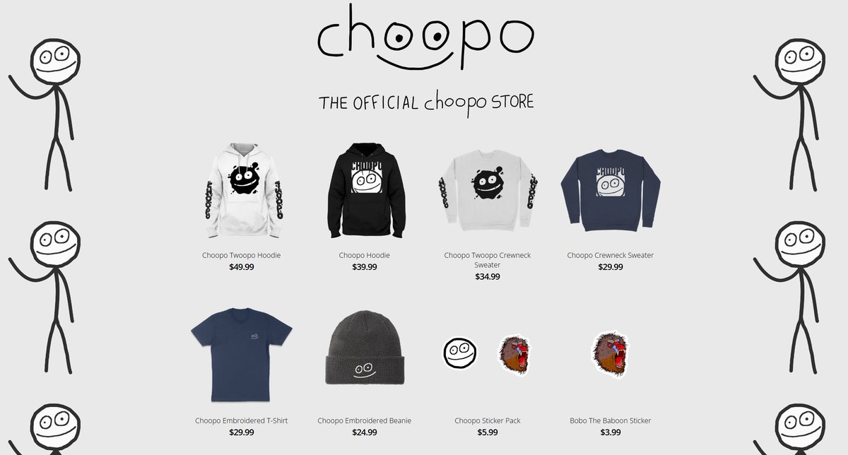 therealchoopo's tweet image. Hey fellas! The choopo merch store is open now! Check it out! choopo.store
