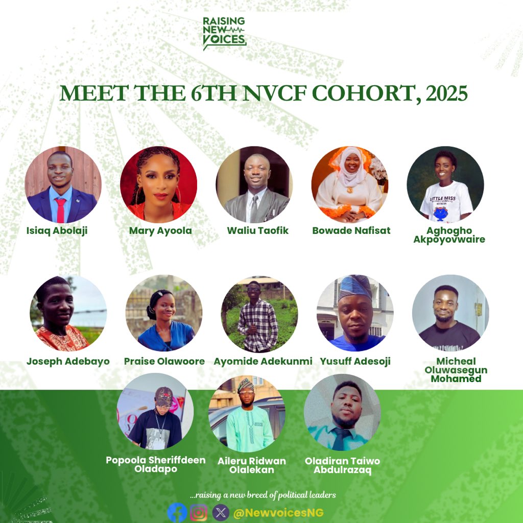 Meet our 2025 NVCF Fellows.

A cohort of brilliant minds and innovative ideas of how to change Nigeria.

#Youthleaders #NVCFellowship #LeadershipMatters