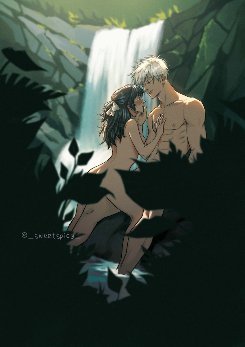 _sweetspicy_'s tweet image. Here's the full cover for the *spicy* Gojohime Zine V2! One day I'll do a version of "what if we kissed behind the waterfall" π₯°
#gojohime #gojosatoru #utahimeiori