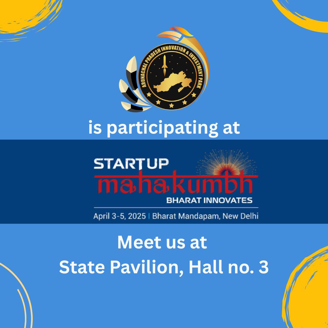 Arunachal Pradesh Innovation & Investment Park (@apiip_apstartup) on Twitter photo Arunachal Pradesh Innovation and Investment Park is excited to participate in Startup Mahakumbh 2.0 from April 3rd to 5th at Bharat Mandapam, Delhi. We invite you to visit our State Pavilion in Hall No. 3 and explore the innovative startups from our region. 
See you there! Arunachal Pradesh Innovation and Investment Park is excited to participate in Startup Mahakumbh 2.0 from April 3rd to 5th at Bharat Mandapam, Delhi. We invite you to visit our State Pavilion in Hall No. 3 and explore the innovative startups from our region. 
See you there!