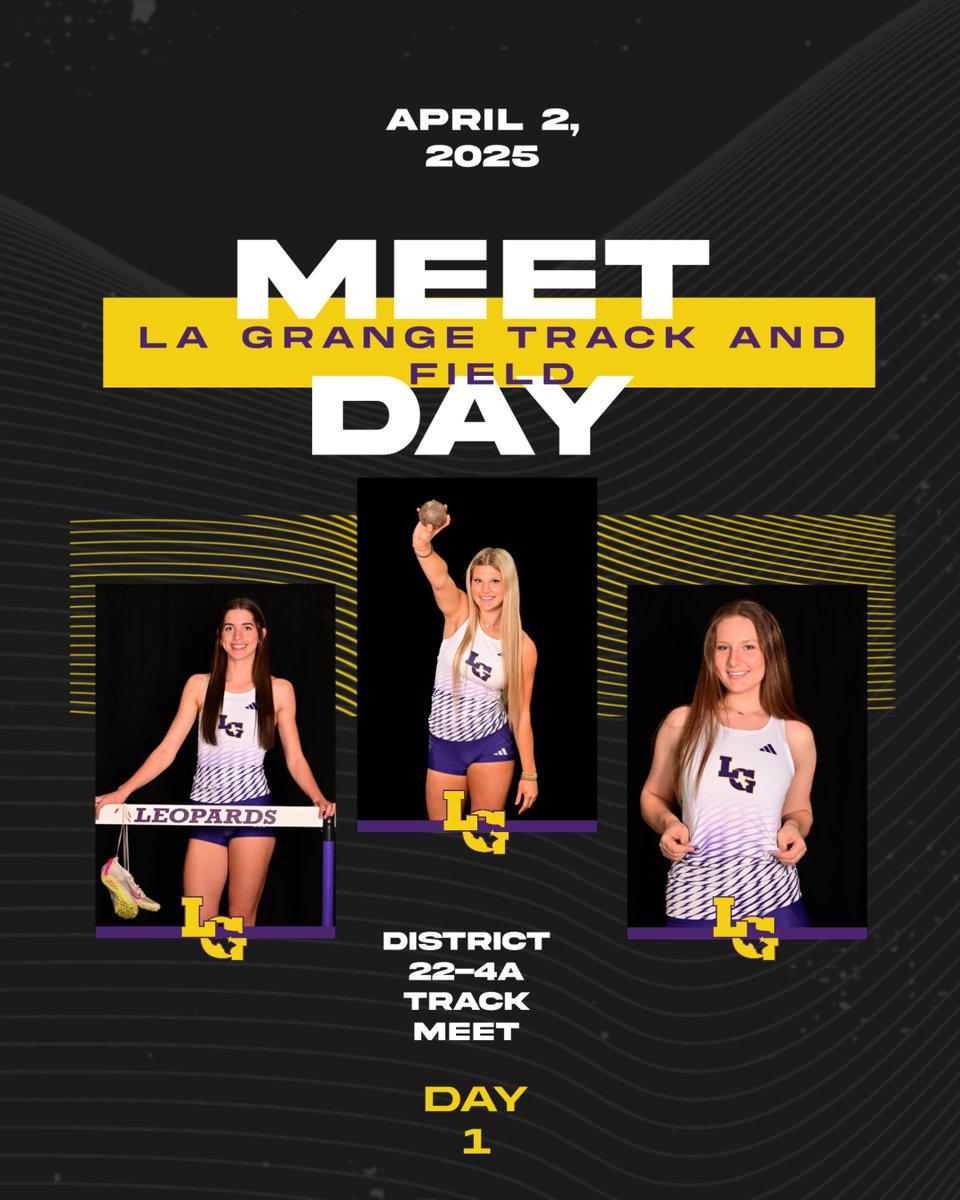La Grange Track and Field are competing in Day 1 of the District 22-4A Track Meet in Giddings at Buff Stadium. 
Running Prelims begin at 5:00pm. 
Live Results 
milesplit.live/meets/671848/e…