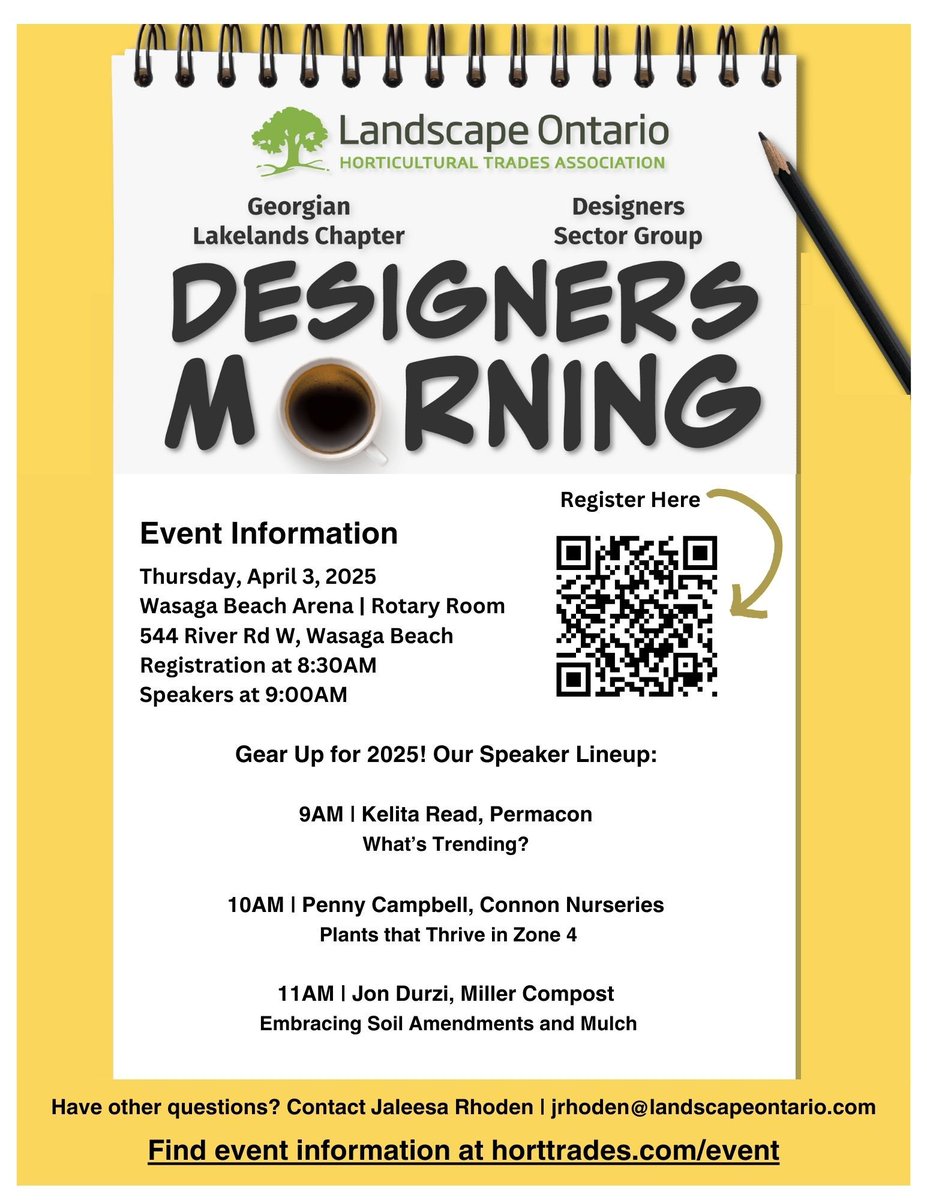 Just one more sleep! The Gear Up for 2025, Designer's Coffee morning is tomorrow in Wasaga Beach. There's still time to register: landscapeontario.com/coffee-morning…. Can't wait to see you!  #landscapeontario
#landscapedesigners #certifiedlandscapedesigners