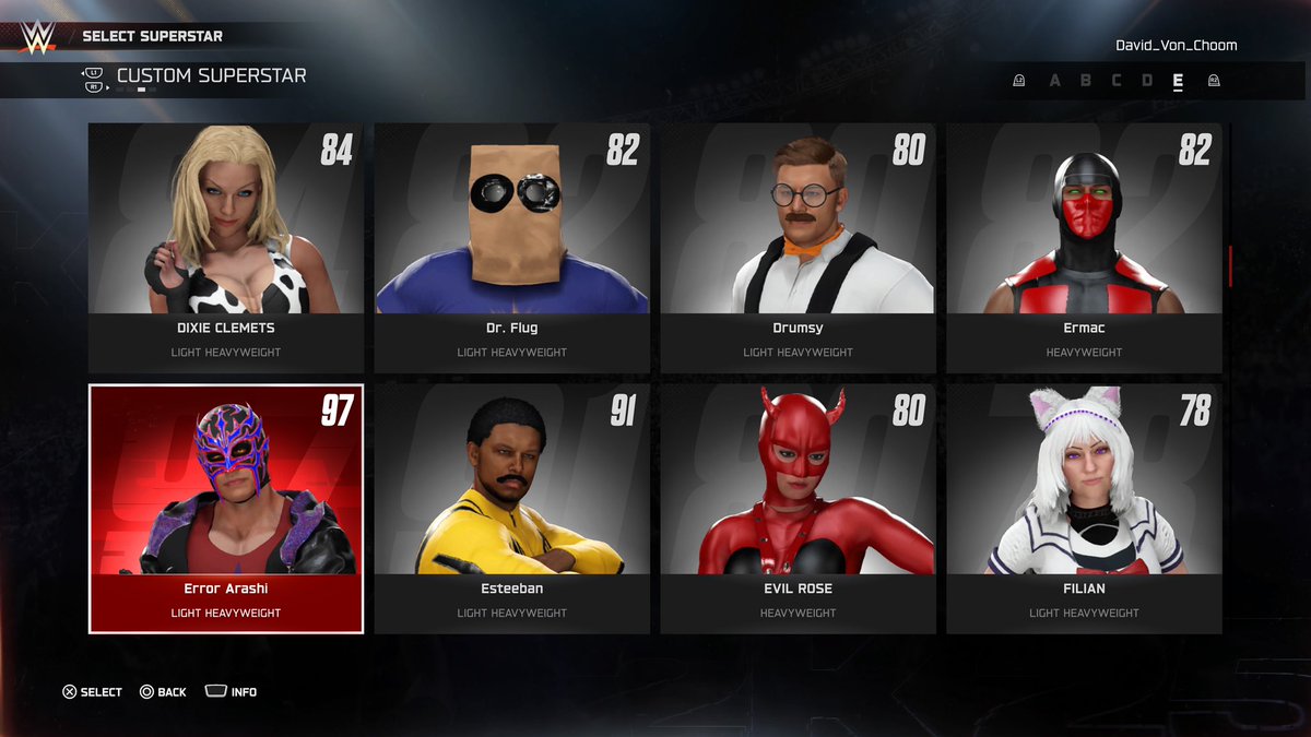 I’m doing a #WWE2K25 ☕️ donation match request, choose from any of the custom wrestlers selected (official roster wrestlers are accepted too), pick any match and any arena for any price. ko-fi.com/wolfwendigo More information down below (1/4)