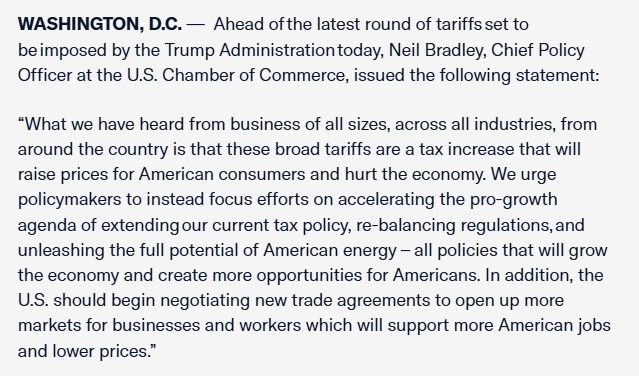 John G. Murphy (@jgodiasmurphy) on Twitter photo Comment from <a href="/USChamber/">U.S. Chamber</a> EVP <a href="/NeilBradleyDC/">Neil Bradley</a>: Instead of Tariffs, It’s Time to Accelerate Pro-Growth Agenda Comment from <a href="/USChamber/">U.S. Chamber</a> EVP <a href="/NeilBradleyDC/">Neil Bradley</a>: Instead of Tariffs, It’s Time to Accelerate Pro-Growth Agenda