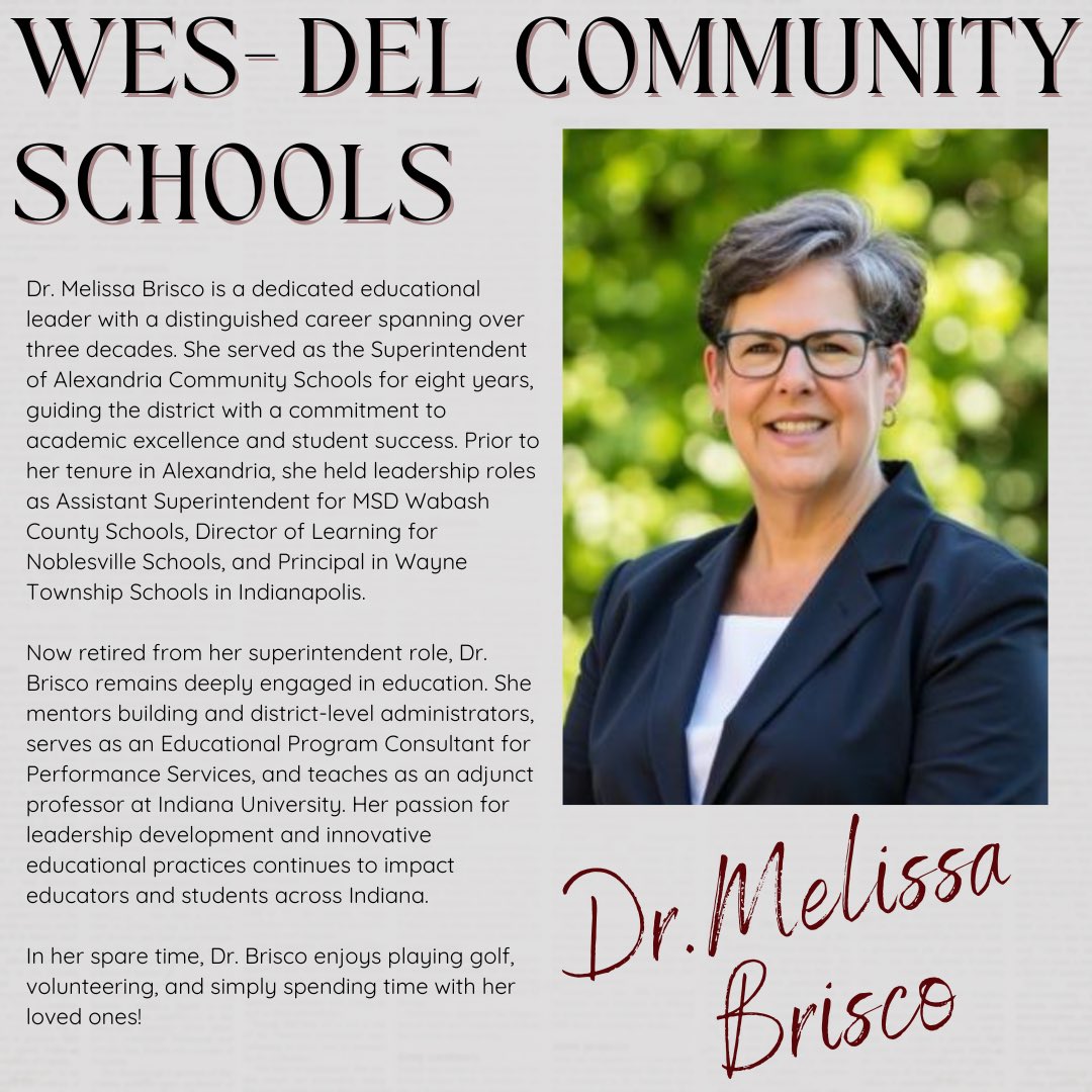 wdprincipal's tweet image. Welcome @MelissaBrisco to @WesDelSchools! Dr. Brisco will serve as interim superintendent. @HS_AP_Warriors @WesDelAthletics @WesDelGuidance