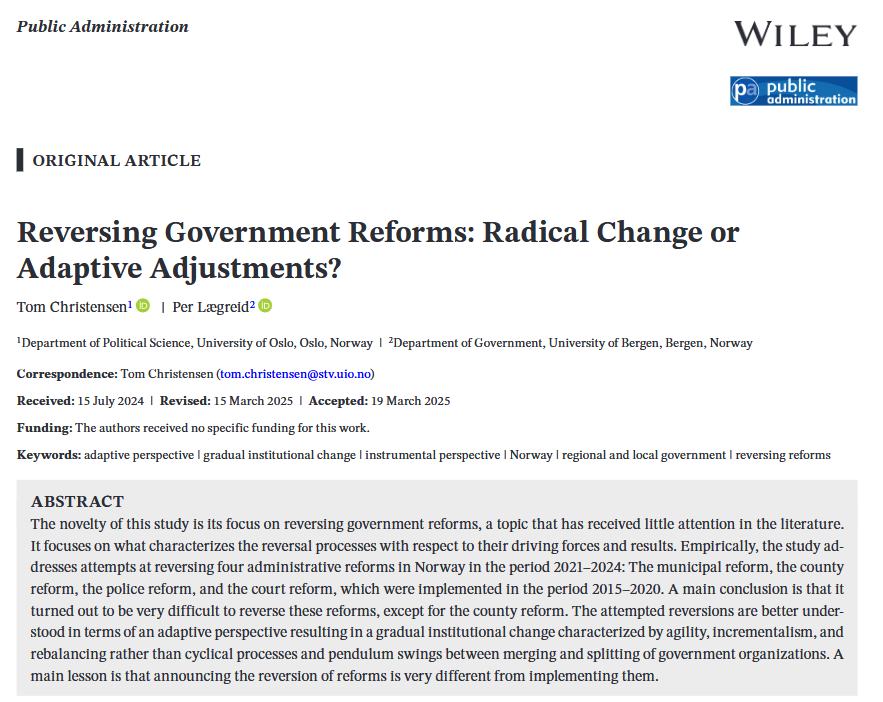 PA Journal (@journal_pa) on Twitter photo "Reversing Government Reforms: Radical Change or Adaptive Adjustments?" by Tom Christensen and <a href="/PerLagreid/">Per Lægreid</a> focuses on the characteristics of reversal processes in terms of their driving forces and results. doi.org/10.1111/padm.1… "Reversing Government Reforms: Radical Change or Adaptive Adjustments?" by Tom Christensen and <a href="/PerLagreid/">Per Lægreid</a> focuses on the characteristics of reversal processes in terms of their driving forces and results. doi.org/10.1111/padm.1…