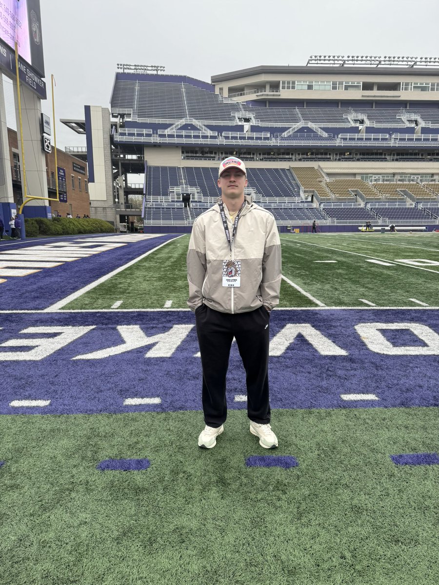 Had a great time visiting with <a href="/JMUFootball/">JMU Football</a> today! Thank you <a href="/ApplebaumNathan/">Nathan Applebaum</a> for the invite. Can’t wait to be back! #GoDukes 🐶🟪

<a href="/Coach_DKennedy/">Dean Kennedy</a> <a href="/Justin_Harpo/">Justin Harper</a> <a href="/CoachBobChesney/">Robert Chesney</a>