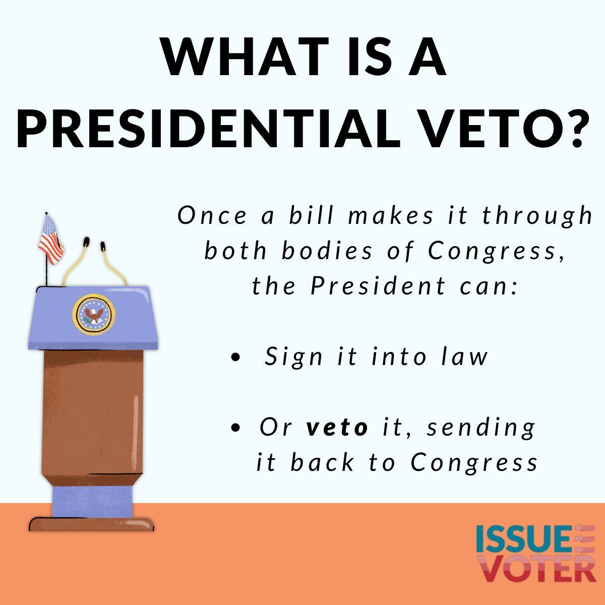 IssueVoter's tweet image. ❌ #VETO POWER! The President can block, &amp;amp; Congress can push back… Know the steps 🤔

Use your voice to influence votes DIRECTLY with #IssueVoter. 🗳️ issuevoter.org 

#PresidentialVeto #CivicEngagement #Democracy