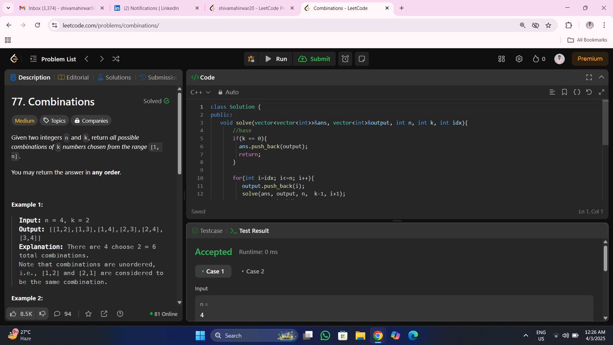 Shivam1059's tweet photo. Today i am solve 2 leetcode problem 🧑‍💻🎯
✅ Combination 
✅Generate Parentheses

#DSA #coding @LeetCode https://t.co/WlQIrBUqwd