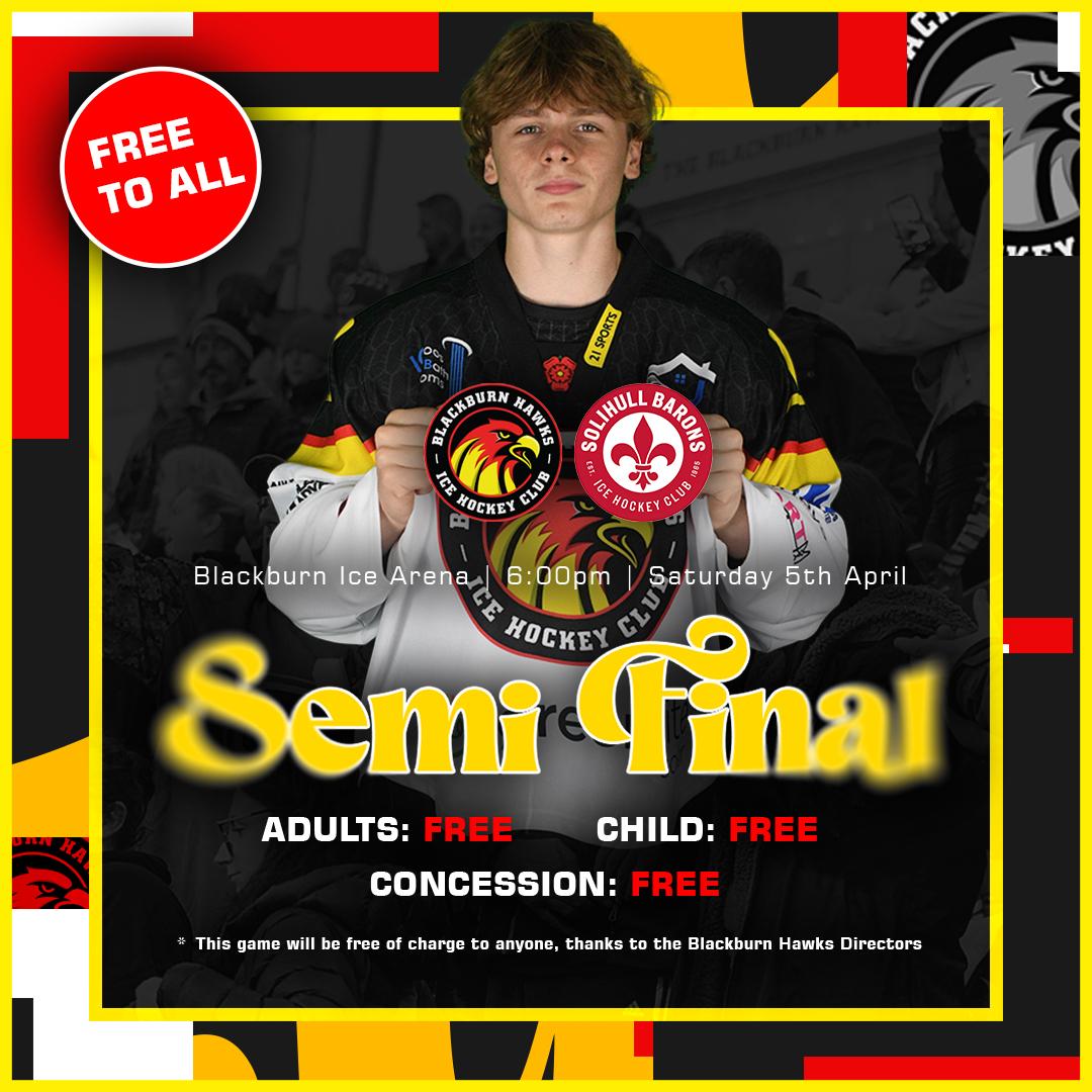 𝗣𝗟𝗔𝗬𝗢𝗙𝗙 𝗦𝗘𝗠𝗜-𝗙𝗜𝗡𝗔𝗟𝗦

Let’s pack the arena, bring the noise, and give the Greenlite Blackburn Hawks the support they deserve!

Then, on Sunday, we travel to Solihull for the away leg. Whether by coach or car, we need 🫵🏼 to be our extra player! 🚍🚗💨